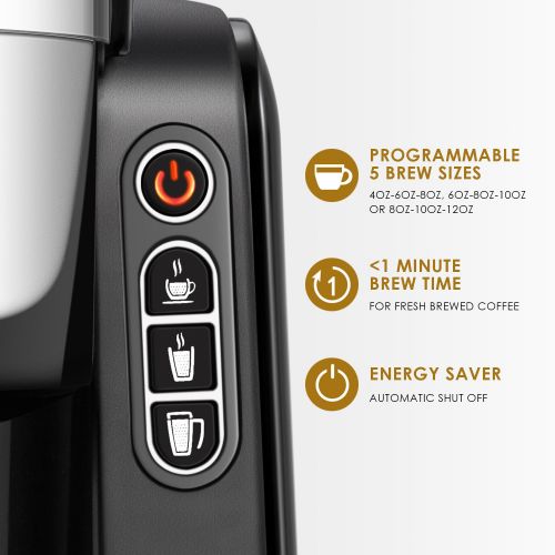  AICOK Aicok Single Serve Programmable Coffee Maker, Five Brew Sizes for Most Single Cup Pods Including K-CUP pods, 45 OZ Large Removable Water Tank, Quick Brew Technology, 1420W, Black