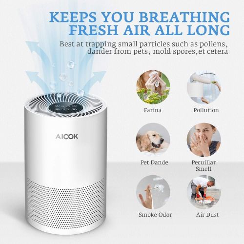  AICOK Aicok Air Purifier, Air Cleaner with Night Light, Odor Eliminator with HEPA Filter for 99.97% purification performance, ideal for Allergies, Pets Dander, Smokers (130 m³  h, CADR-