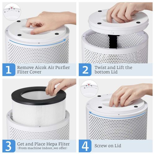  AICOK Aicok Air Purifier, Air Cleaner with Night Light, Odor Eliminator with HEPA Filter for 99.97% purification performance, ideal for Allergies, Pets Dander, Smokers (130 m³  h, CADR-
