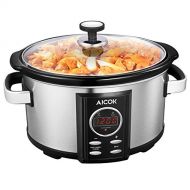 AICOK Slow Cooker Aicok 7 Quart Slow Cookers Programmable with 12 Hour Timer Auto Shut Off and Instant Food Warmer, Anti-scalding Handle and Oval Nonstick Removable Crock Stoneware,Stain