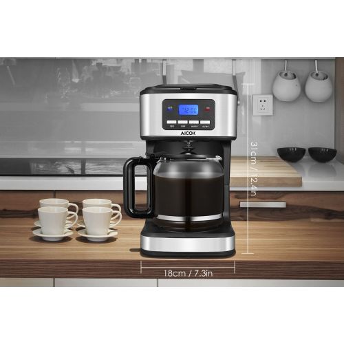  AICOK Aicok Coffee Maker, 12 Cups Programmable Drip Coffee Maker with Coffee Pot, Coffee Machine with Timer, Anti-Drip Design, Permanent Filter Coffee Maker, 1.8 Liter Glass Carafe, 900W