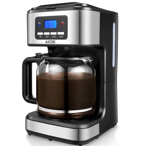  AICOK Aicok Coffee Maker, 12 Cups Programmable Drip Coffee Maker with Coffee Pot, Coffee Machine with Timer, Anti-Drip Design, Permanent Filter Coffee Maker, 1.8 Liter Glass Carafe, 900W