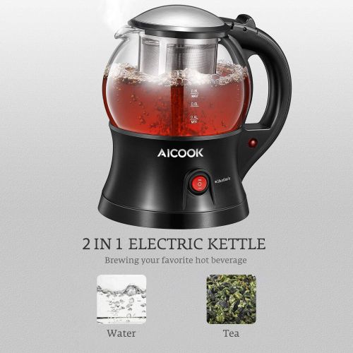  Electric Teapot, AICOOK Cordless Tea Pot Kettle with Removable Tea Infuser Set, Tea Maker For Blooming, Loose Leaf & Tea Bag and Flowering Tea, Keep Warm, Auto Shut-Off and Boil-Dr