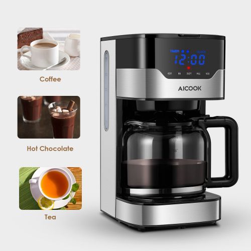  AICOOK Aicook Coffee Maker, 12 Cup Programmable Coffee Machine with Coffee Pot, Drip Coffee Maker with Timer and Thermal Pot, Permanent Filter Coffee Maker, Black