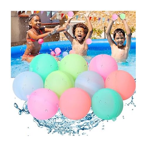  Reusable Water Balloon Pool Toys,10 PCS Self Sealing Silicone Water Ball Pool Beach Toys for Kids,Summer Fun Water Toys for Outdoor Activities, Summer Party, Water Park, Family Game