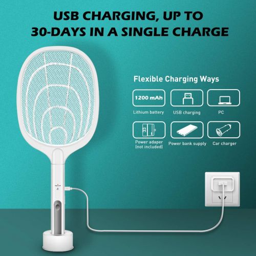  AICase Bug Zapper, 3000 Volt Indoor & Outdoor Electric Fly Swatter,USB Rechargeable Mosquito Killer Racket for Home Bedroom, Kitchen,Office, Backyard, Patio,Safe to Touch with 3-Layer Saf