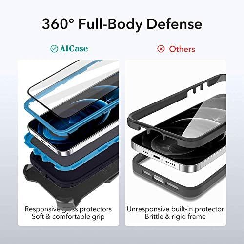  [아마존베스트]AICase Defense iPhone 12 Case iPhone 12 Pro Case with Two Screen Protector Tempered Glass 3 Layer Rugged Heavy Duty Cases for iPhone 12/ iPhone Pro,6.1 inch 2020 (Admiral Blue/Royal Blue)