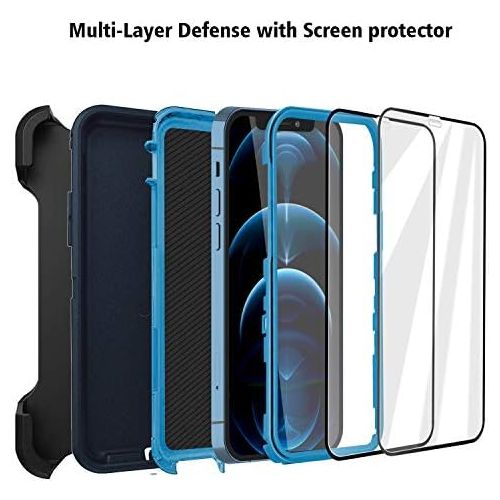  [아마존베스트]AICase Defense iPhone 12 Case iPhone 12 Pro Case with Two Screen Protector Tempered Glass 3 Layer Rugged Heavy Duty Cases for iPhone 12/ iPhone Pro,6.1 inch 2020 (Admiral Blue/Royal Blue)