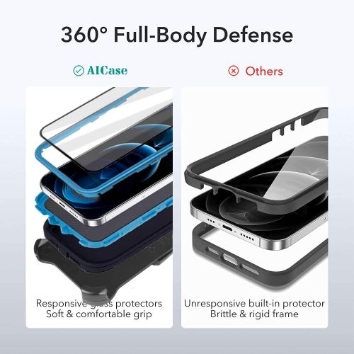  [아마존베스트]AICase Defense iPhone 12 Case iPhone 12 Pro Case with Two Screen Protector Tempered Glass 3 Layer Rugged Heavy Duty Cases for iPhone 12/ iPhone Pro,6.1 inch 2020 (Admiral Blue/Royal Blue)