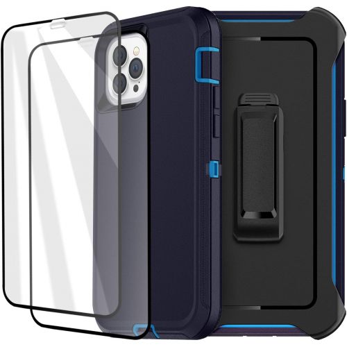  [아마존베스트]AICase Defense iPhone 12 Case iPhone 12 Pro Case with Two Screen Protector Tempered Glass 3 Layer Rugged Heavy Duty Cases for iPhone 12/ iPhone Pro,6.1 inch 2020 (Admiral Blue/Royal Blue)