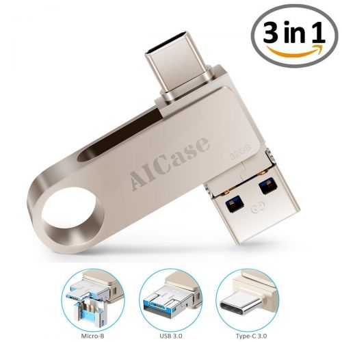  AICase Type C USB Flash Drive, [32GB] [3 in 1 Type-CMicro USBUSB 3.0] Memory Stick OTG USB Disk for MacBook, Galaxy S8, Google Pixel XL, Android Tablets USB Type-C Flash Disk