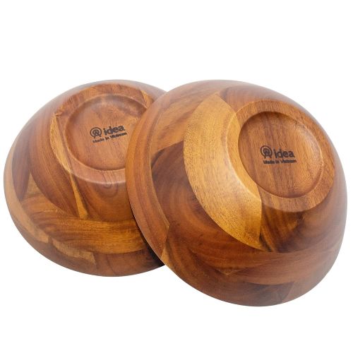  7-Inch Acacia Wooden Salad Bowls - Set of 4 Bowls for Cereal Fruit Pasta Acacia Wood Bowl Set by AIDEA