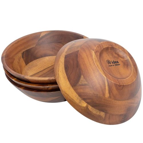  7-Inch Acacia Wooden Salad Bowls - Set of 4 Bowls for Cereal Fruit Pasta Acacia Wood Bowl Set by AIDEA