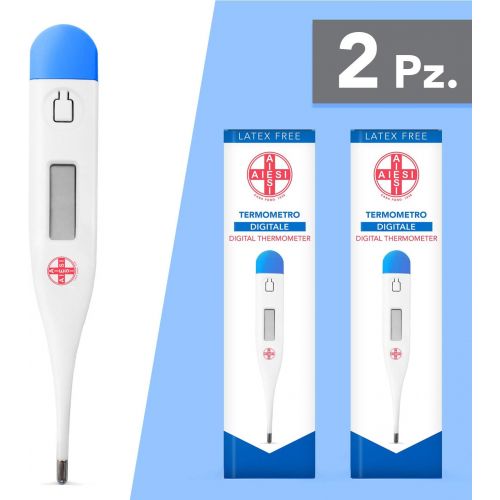  AIESI Digitales Thermometer fuer fieber professionelles bei erwachsenen und kinder DOCTOR DIGITHERM (Packung mit 2 stueck) # 24 monate garantie