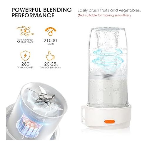  Portable Blender, Aieve USB Rechargeable Travel Blender for Wide Mouth Mason Jar, 16oz Blender Cup with Jar Lid and 8 Blades for Picnic/Office/Gym/Travel