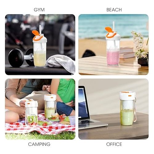  Portable Blender, Aieve USB Rechargeable Travel Blender for Wide Mouth Mason Jar, 16oz Blender Cup with Jar Lid and 8 Blades for Picnic/Office/Gym/Travel