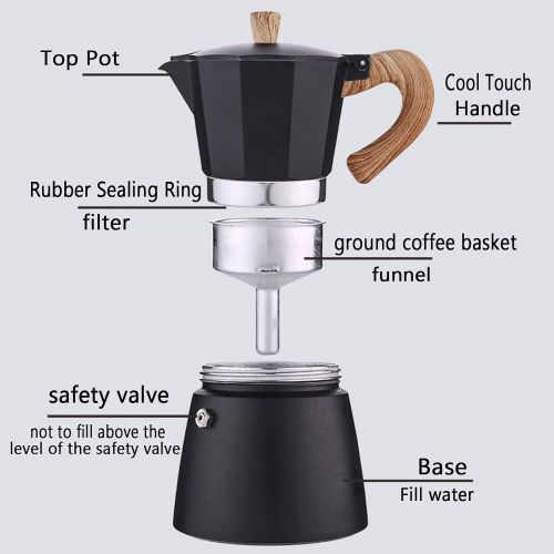  AIFUSI Stovetop Espresso Maker 3 Cup, Moka Pot - 5 oz Manual Cuban Coffee Percolator Machine Premium Aluminum Moka Italian Espresso Greca Coffee Maker Brewer Percolator