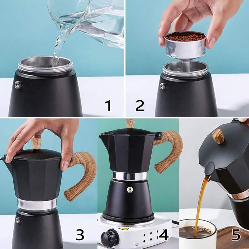  AIFUSI Stovetop Espresso Maker 3 Cup, Moka Pot - 5 oz Manual Cuban Coffee Percolator Machine Premium Aluminum Moka Italian Espresso Greca Coffee Maker Brewer Percolator