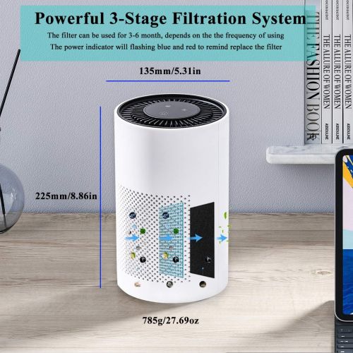  AIIKEE Small Air Purifier for Home Bedroom Office, Quite Sleep Mode True HEPA 3 Stage Filtration for Smoke Dust Pollen,Ozone Free Home Air Cleaner-White