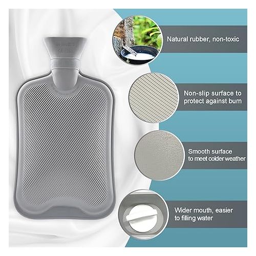  2L Hot Water Bottle Rubber, Hot Compress and Cold Therapy for Headaches Cramps Muscles Pain Relief Injuries, Hot Water Bag for Bed