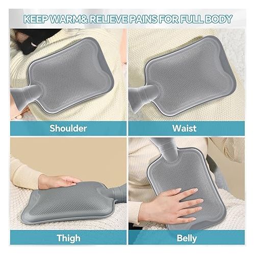  2L Hot Water Bottle Rubber, Hot Compress and Cold Therapy for Headaches Cramps Muscles Pain Relief Injuries, Hot Water Bag for Bed