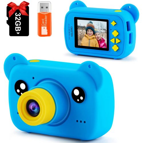  [아마존베스트]AILEHO Kids Camera 1080p Children Digital Camera 8MP 2 IPS FHD Display Screen Multiple Photo Frames with Games Multiple Shooting Effects with 32G SD Card Blue for Boys Aged 3-8 Yea