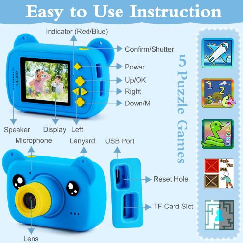  [아마존베스트]AILEHO Kids Camera 1080p Children Digital Camera 8MP 2 IPS FHD Display Screen Multiple Photo Frames with Games Multiple Shooting Effects with 32G SD Card Blue for Boys Aged 3-8 Yea