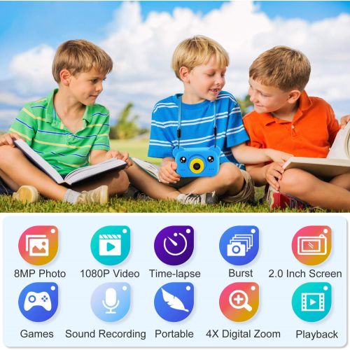  [아마존베스트]AILEHO Kids Camera 1080p Children Digital Camera 8MP 2 IPS FHD Display Screen Multiple Photo Frames with Games Multiple Shooting Effects with 32G SD Card Blue for Boys Aged 3-8 Yea