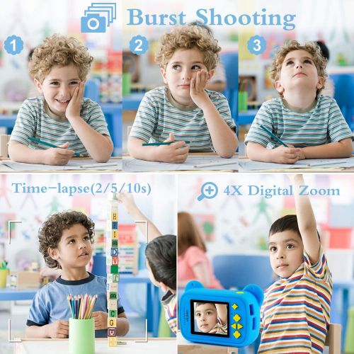  [아마존베스트]AILEHO Kids Camera 1080p Children Digital Camera 8MP 2 IPS FHD Display Screen Multiple Photo Frames with Games Multiple Shooting Effects with 32G SD Card Blue for Boys Aged 3-8 Yea