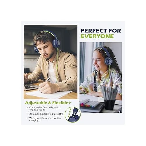  AILIHEN C8 Headphones Wired, On-Ear Headphones with Microphone and Volume Control, Corded 3.5mm Headset for Boys Girl School Smartphones Chromebook Laptop Computer Tablets Airplane Travel (Blue Green)