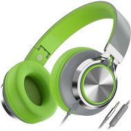 AILIHEN C8 Headphones Wired, On-Ear Headphones with Microphone and Volume Control, Corded 3.5mm Headset for Boys Girl School Smartphones Chromebook Laptop Computer Tablets Airplane Travel (Grey/Green)