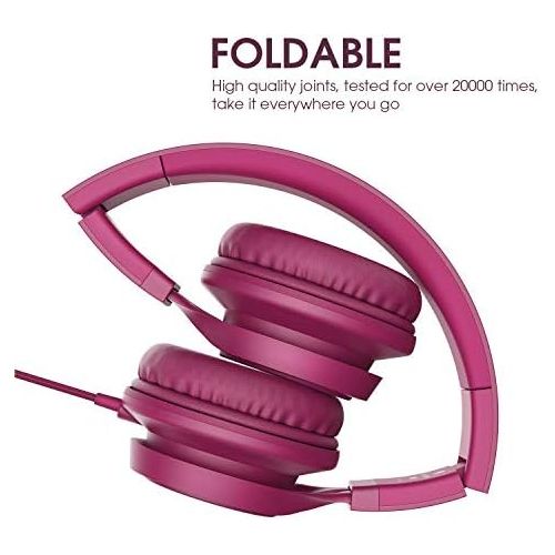  [아마존베스트]AILIHEN C8 (Upgraded) Headphones with Microphone and Volume Control Folding Lightweight Headset for Cellphones Tablets Smartphones Laptop Computer PC Mp3/4 (Rose)