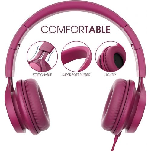  [아마존베스트]AILIHEN C8 (Upgraded) Headphones with Microphone and Volume Control Folding Lightweight Headset for Cellphones Tablets Smartphones Laptop Computer PC Mp3/4 (Rose)