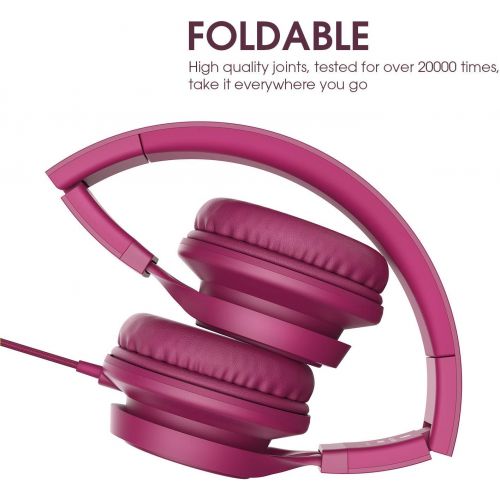  [아마존베스트]AILIHEN C8 (Upgraded) Headphones with Microphone and Volume Control Folding Lightweight Headset for Cellphones Tablets Smartphones Laptop Computer PC Mp3/4 (Rose)