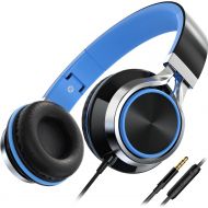 AILIHEN C8 Wired Headphones with Microphone and Volume Control Folding Lightweight Headset for Cellphones Tablets Chromebook Smartphones Laptop Computer PC Mp3/4 (Black/Blue)
