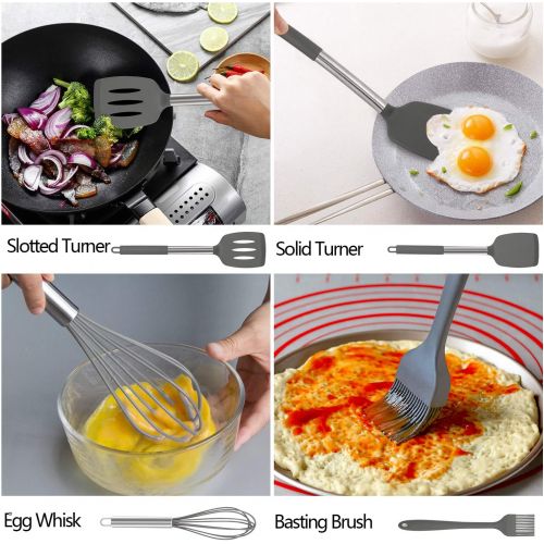  [아마존 핫딜]  [아마존핫딜]Silicone Cooking Utensil Set, AILUKI Kitchen Utensils 14 Pcs Cooking Utensils Set,Non-stick Heat Resistant Silicone,Cookware with Stainless Steel Handle - Grey