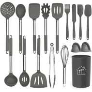 Silicone Cooking Utensil Set, AILUKI Kitchen Utensils 17 Pcs Cooking Utensils Set,Non-stick Heat Resistant Silicone,Cookware with Stainless Steel Handle - Grey: Kitchen & Dining