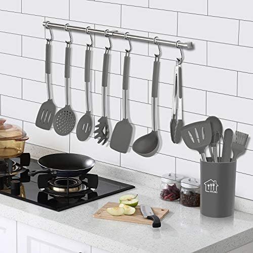  Silicone Cooking Utensil Set, AILUKI Kitchen Utensils 17 Pcs Cooking Utensils Set,Non-stick Heat Resistant Silicone,Cookware with Stainless Steel Handle - Grey: Kitchen & Dining