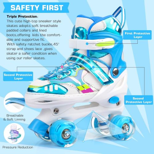  AILUKI Roller Skates for Girls and Boys,4 Size Adjustable Kids Toddler Roller Skates with Light up Wheels for Toddlers Children Outdoor Indoor