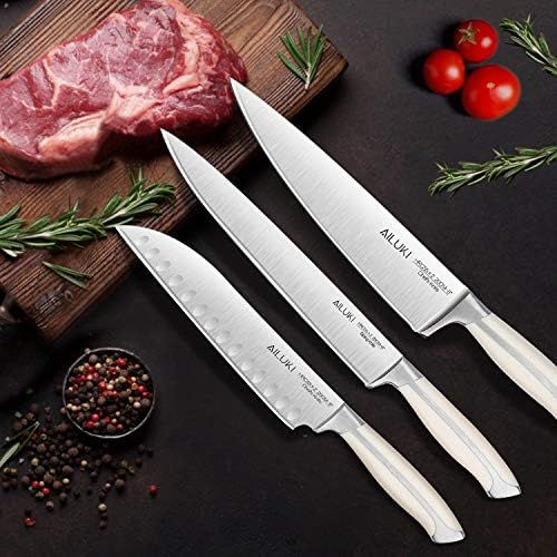  [아마존베스트]AILUKI Knife Set,18 Piece Kitchen Knife Set with Block Wooden and Sharpener, Professional High Carbon German Stainless Steel Chef Knife Set, Ultra Sharp Full Tang Forged White Knives Set