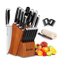 Knife Set, Kitchen Knife Set with Block, AILUKI 19 Pieces Stainless Steel Knife Set, Ergonomic Handle for Chef Knife Set with Gift Box, Ultra Sharp, Best Choice for Cooking