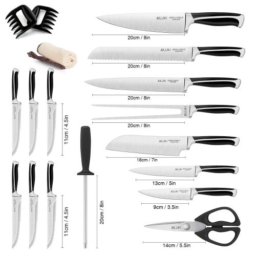  Knife Set, Kitchen Knife Set with Block, AILUKI 19 Pieces Stainless Steel Knife Set, Ergonomic Handle for Chef Knife Set with Gift Box, Ultra Sharp, Best Choice for Cooking