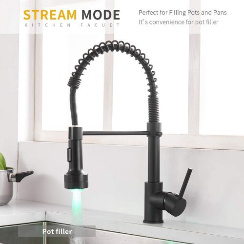  [아마존 핫딜] AIMADI Kitchen Faucet with Sprayer, Modern Single Handle Pull Down Sprayer Spring Matte Black Kitchen Sink Faucet with LED Light