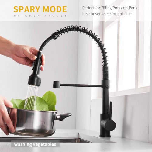  [아마존 핫딜] AIMADI Kitchen Faucet with Sprayer, Modern Single Handle Pull Down Sprayer Spring Matte Black Kitchen Sink Faucet with LED Light