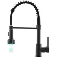 AIMADI Kitchen Faucet with Sprayer, Modern Single Handle Pull Down Sprayer Spring Matte Black Kitchen Sink Faucet with LED Light