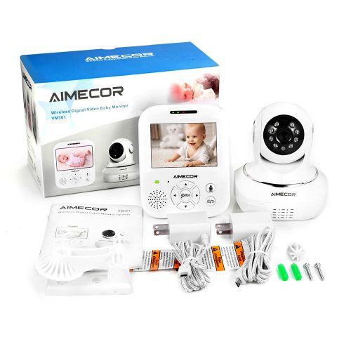  AIMECOR Baby Monitor with Camera - 3.5 inch Digital Color LCD Screen,PanTilt,Infrared Night Vision, Temperature, Two Way Talk Function and Lullabies Includes Compatible Mount Shelf (white