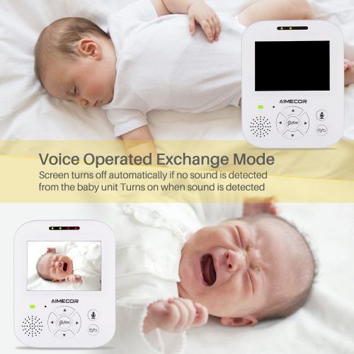  AIMECOR Baby Monitor with Camera - 3.5 inch Digital Color LCD Screen,PanTilt,Infrared Night Vision, Temperature, Two Way Talk Function and Lullabies Includes Compatible Mount Shelf (white