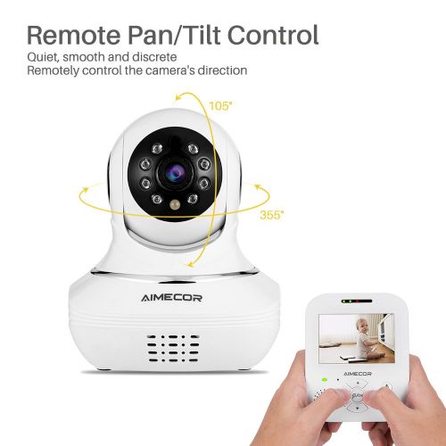  AIMECOR Baby Monitor with Camera - 3.5 inch Digital Color LCD Screen,PanTilt,Infrared Night Vision, Temperature, Two Way Talk Function and Lullabies Includes Compatible Mount Shelf (white