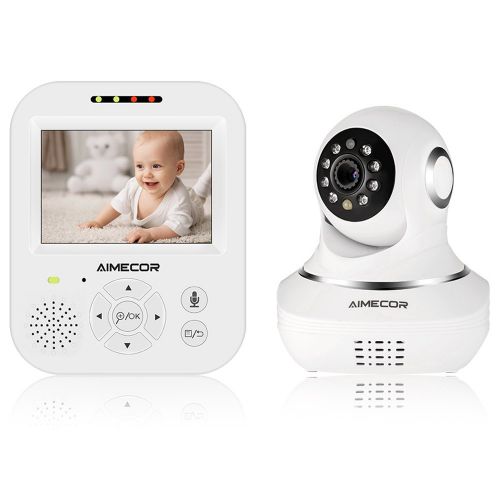  AIMECOR Baby Monitor with Camera - 3.5 inch Digital Color LCD Screen,PanTilt,Infrared Night Vision, Temperature, Two Way Talk Function and Lullabies Includes Compatible Mount Shelf (white