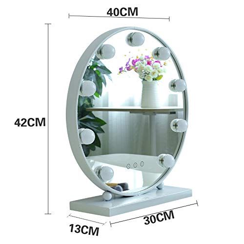  AIMEE-JL Lighted Makeup Mirror Hollywood Style Vanity Mirror Cosmetic Mirror Large Tabletop Makeup Dressing Mirror Dimmable Touch Control 9 LED Bulbs Lights 40CM Round (White)